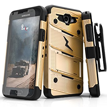 Samsung Galaxy J7 Prime Case, Zizo [Bolt Series] w/ [Galaxy J7 Prime Screen Protector] Kickstand [12 ft. Military Drop Tested] Holster - J7 V / Perx