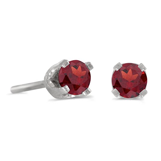 3 mm Petite Round Genuine Garnet Stud Earrings in 14k White Gold