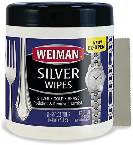 Weiman Jewelry Polish Cleaner and Tarnish Remover Wipes - 20 Count with Polishing Cloth - Use on Silver Jewelry Antique Silver Gold Brass Copper and Aluminum