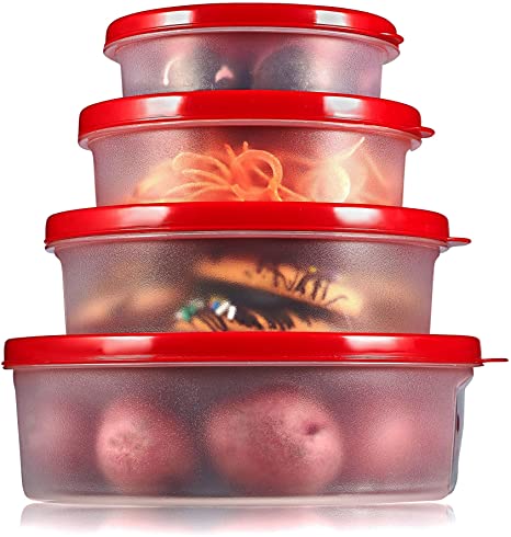 SEALCO Food Storage Containers with Lids – Reusable Plastic Containers – BPA-Free, Stackable, Microwave, Dishwasher, Freezer Safe 4 Piece Set