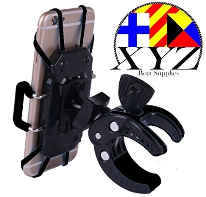 XYZ Boat Supplies® Cell Phone Mount/ Holder for Motorcycle / Bike Handlebars/ Boat, Iphone, Samsung, Smart Phone, Lifetime Warranty (Black)