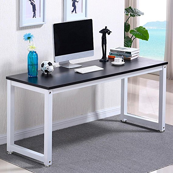 Yaheetech Modern Simple Computer Desk Corner Desk PC Laptop Study Table Workstation Home Office Wood Desktop& Metal Legs, Black