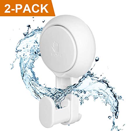 LUXEAR Suction Cups Shower Hooks Reusable SuperLock Utility Hooks(2 Pack) Heavy Duty Vacuum Suction Home Kitchen Bathroom Wall Hooks Hanger for Towel Loofah Cloth Key & Ceiling Hanger