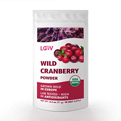 Organic Wild Cranberry Powder, Made from 100% Whole Organic Cranberry Fruit, Freeze Dried and Powdered Cranberries, Raw, 18-day Supply, 3.2 oz, Supports Normal Urinary Tract Health, no Added Sugar
