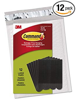 Command PH206BLK-12NA Picture Hanging Strips, Large Black, 12 Pairs, in easy-to-open packaging