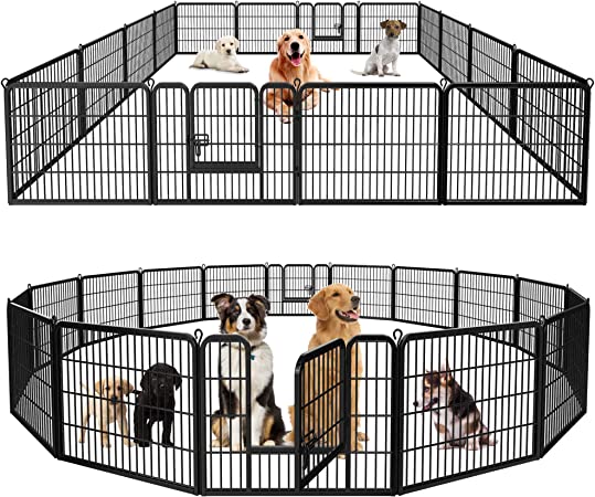 Dog Playpen Dog Fence Outdoor for Large/Medium/Small Dogs 8/16 Panels Indoor Dog Pen 24"/32"/40" Height Metal Dog Exercise Pen Portable Puppy Playpen Pen