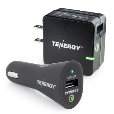 Combo Tenergy 18W Adaptive Fast Charging Kit w Qualcomm Quick ChargeTM 20 Technology for SmartphonesTablets  AC Wall Charger  Car Charger