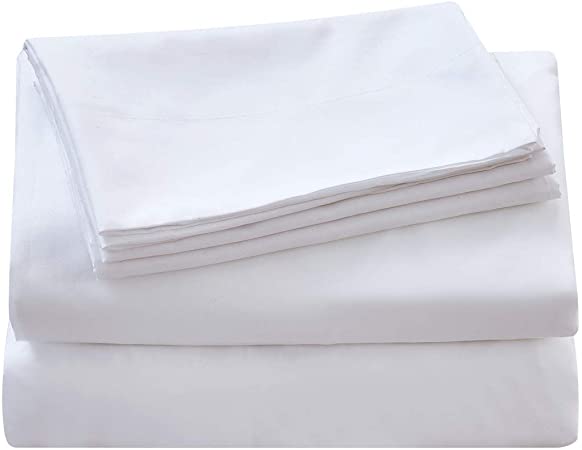 Topfinel Full Size Sheet Sets White Brushed Microfiber Premium 4 Piece Bedding Sheets - 1 Fitted Sheet, 1 Flat Sheet and 1 Pillowcase