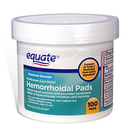 Equate - Hygienic Cleansing Pads, Hemorrhoidal Vaginal Medicated Pads, 100 Pads