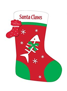 Christmas Xmas Stocking Santa Claws Fish Bone Pet CAT Kitten Gift Sack Snowflake Red Green White