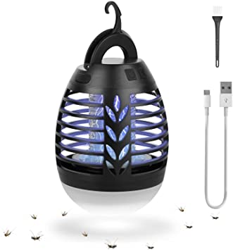 Sendowtek Mosquito Killer Lamp Electric Portable Camping Lamp 5W Mini Table Bug Zapper Lamp with Hook IP66 Waterproof USB Rechargeable Non-Toxic Tent Light with 3 Brightness for Indoor Outdoor Garden