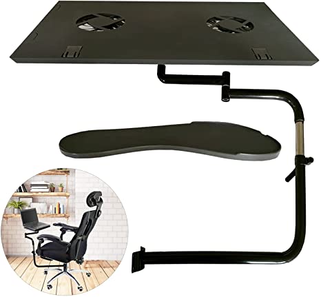 Laptop Stands, Adjustable Keyboard Laptop Mouse Stand Mount，Ergonomic Computer Table with Heat-Vent, Installed to Chair or Any Round Bar, for Workstation Video Gaming, 10-14” Laptops