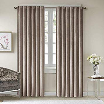 Comfort Spaces Poly Velvet Window Curtain and Tie Back Set Energy Efficient Saving Panel Pair with Rod Pocket, 50"x84", Taupe