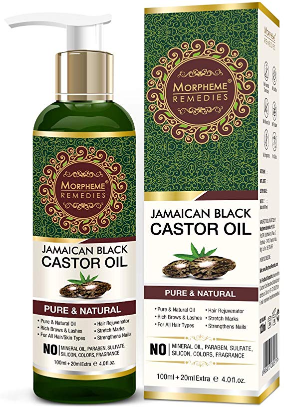 Morpheme Remedies Jamaican Organic Black Castor Oil - Pure Oil For Stronger Hair, Skin & Nails - No Mineral Oil & Silicones - 120mL