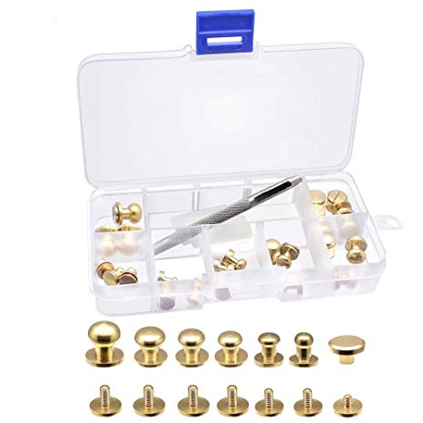 Sam Browne Soild Brass Button Studs,Yotako 24 Pack Leather Craft Belt Screwback Screw Spot Nail Rivets DIY Suitable for Arts and Clothers Making with Install Hole Punch