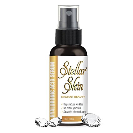 Hyaluronic Acid Serum for Skin from Stellar Skin. Natural Formula. Best Moisturizing Facial Serum for the Anti Aging Anti Wrinkle Battle. Made in the USA