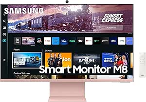 SAMSUNG 27" M80C UHD HDR Smart Computer Monitor Screen with Streaming Wireless Remote PC Access, Alexa Built-in (LS27CM80PUNXZA), Sunset Pink (Renewed)