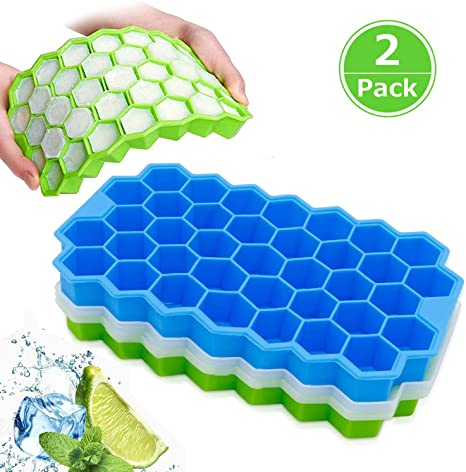 Ice Cube Trays with Lids, Henglisam 2 Pack 74 Ice Cubes Food Grade Silicone BPA Free Spill-Resistant Easy-Release Stackable Ice Cube Molds for Chilled Drinks Whiskey Cocktails