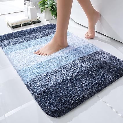 OLANLY Luxury Bathroom Rug Mat 24x16, Extra Soft and Absorbent Microfiber Bath Rugs, Non-Slip Plush Shaggy Bath Carpet, Machine Wash Dry, Bath Mats for Bathroom Floor, Tub and Shower, Navy