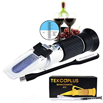 Optics Grape Wine Refractometer with ATC, Dual Scale 0-25% vol and Alcohol & 0-40% Brix, for Wine Making, Homebrew Kit, Winemakers, with LED light and pipettes