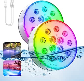 Pool Lights Underwater Rechargeable - 2024 Upgraded Pool Lights Above Ground, Pool Lights for Inground Pool with Remote Waterproof 16 Colors Submersible Hot Tub Lights for Pond, Party, Vase (2 Pack)