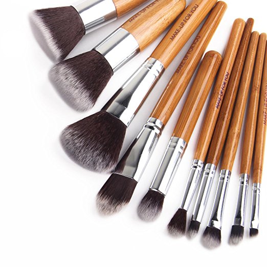 10pcs Natural Bamboo Vegan Makeup Brushes Professional Foundation Contour Blending Concealer Cosmetics Brush Tool Kit Eye and Face Makeup Brushes …