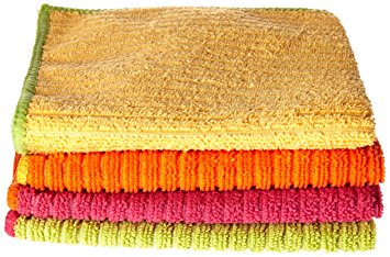 Ritz Microfiber 12 by 12-Inch Kitchen Dish Cloth with Poly Scour Side, AssortedPink/Yellow/Orange/Green, 4-Pack