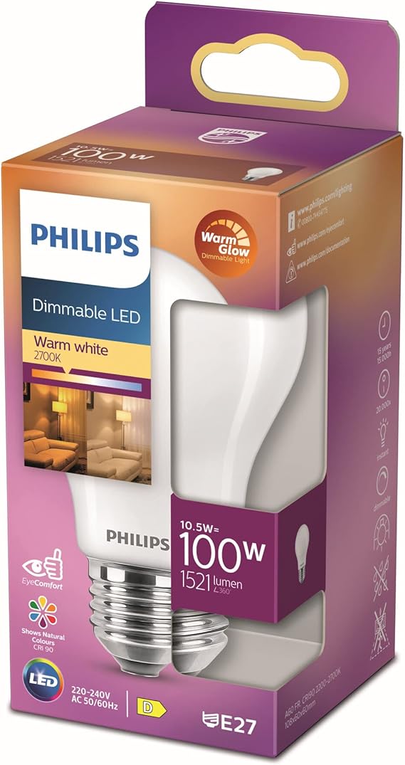 Philips Standard LED Bulb E27 100 W Warm White Frosted Glass Dimmable Glass