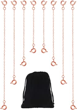 8 Pieces Stainless Steel Necklace Extension Chain Bracelet Extender Chain, 4 Sizes (Rose Gold)