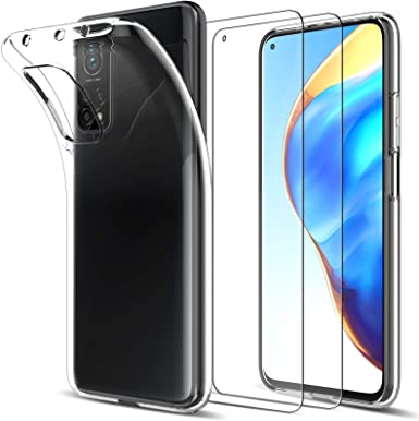 LK Case Compatible with Xiaomi Mi 10T / Mi 10T Pro 5G & 2 Pack 9H Hard Tempered Glass Screen Protector, Crystal Soft TPU Shock-Absorption Silicone Transparent Protective Cover - Clear