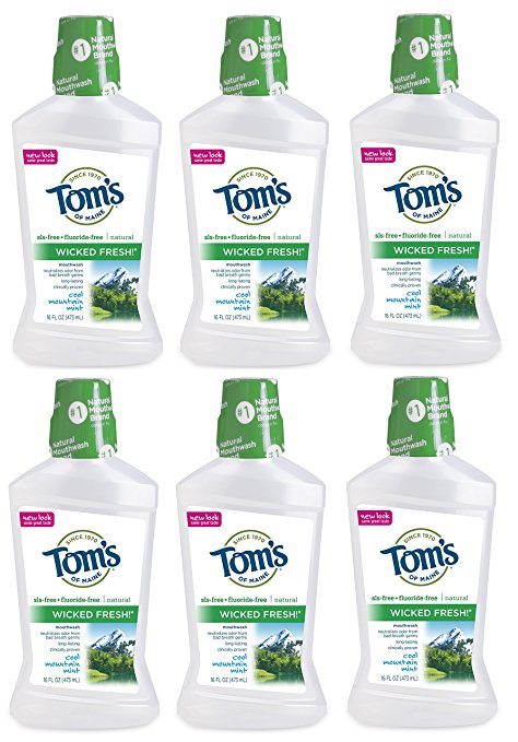 Tom's of Maine Long Lasting Wicked Fresh Cool Mountain Mouth Wash Bottle, Mint, 16 Ounce ( Pack of 6 )