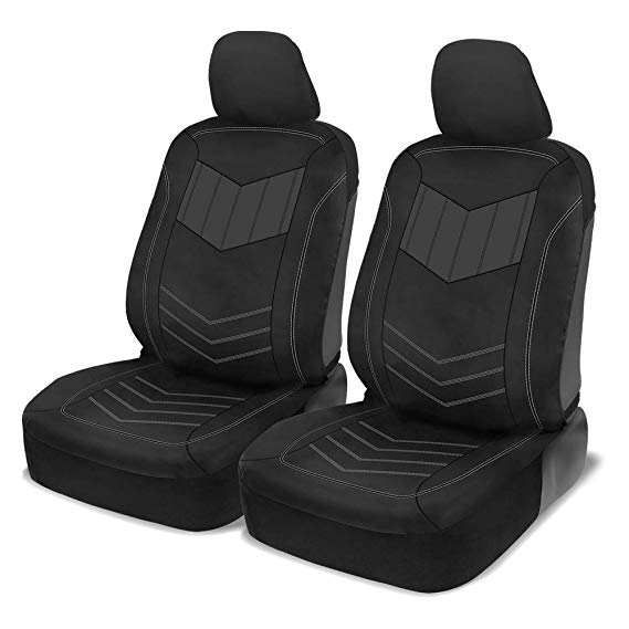 Motor Trend MTSC304 Gray ComfortPlush PU Leather All Protection Sideless Seat Covers for Car Auto (Sedan Truck SUV Minivan) – Front 2pc