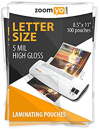 Zoomyo Letter Size 8.5" x 11 100 pouches 5 Mil High Gloss