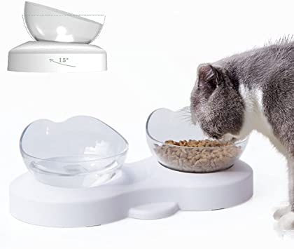 Elevated Cat Food Bowl, Raised Tilted Cat Bowls for Food and Water Set, Adjustable Height 0-15 ° Tilt Design, Pet Bowl Stress-Free Suit for Cats Small Dogs, Anti Vomiting Pet Bowls