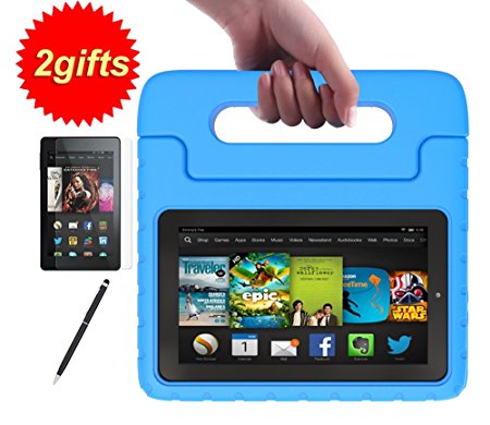 SUPLIK Kid-Proof Heavy Duty Handle Stand Cover Case with Screen Protector and Stylus for Amazon Fire 7 Inch 5th Generation ( 2015 Release Only ), Blue