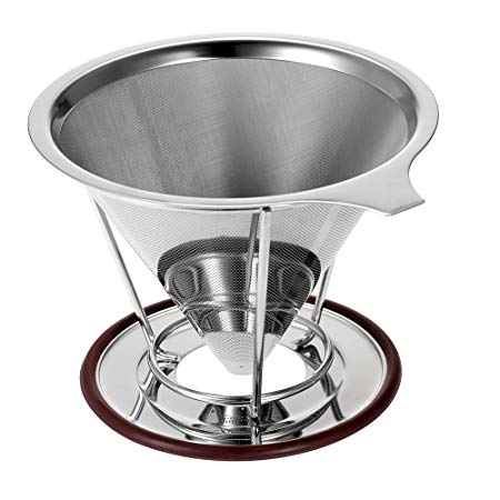 Lelekey Pour Over Coffee Dripper - Pour Over Coffee Maker - Reusable Coffee Filter,Stainless Steel Drip Coffee Cone Brewer with Cup Holder for 1-4 Cups