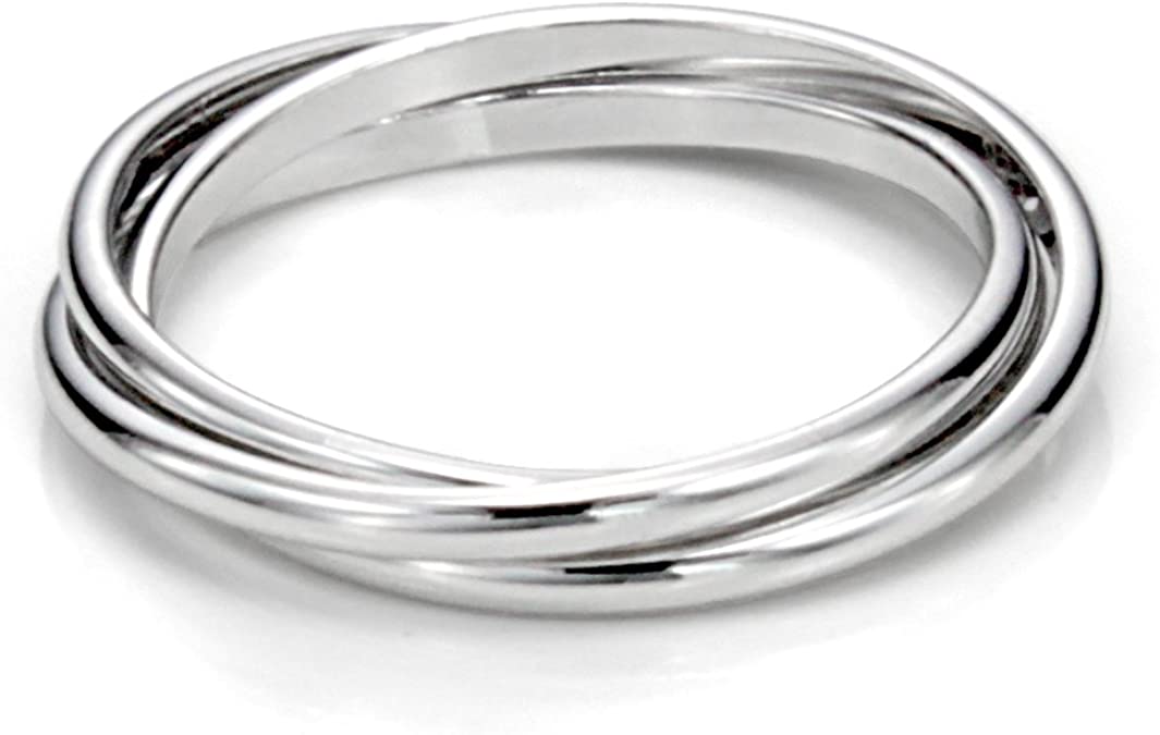 Metal Factory Sterling Silver Triple Interlocked Rolling High Polish Plain Dome Tarnish Resistant Wedding Band Ring