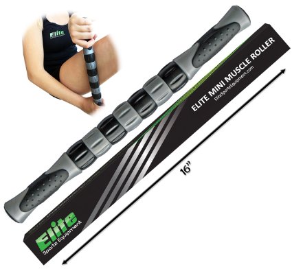 The Elite Leg Roller Stick for Runners - 16 inch - Fast Muscle Relief from Sore and Tight Leg Muscles and Cramping - Silver