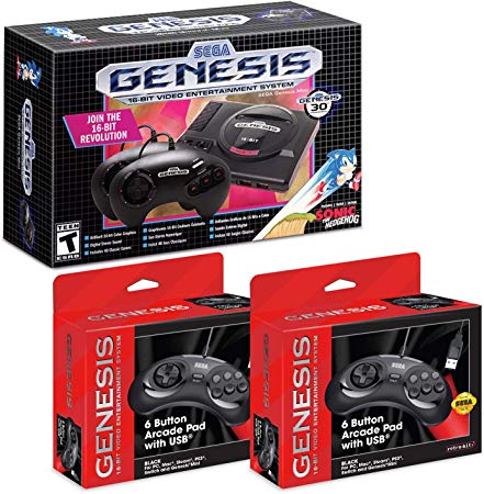Retro-Bit Sega Genesis Mini Bundle with 6-Button USB Controller Double Pack