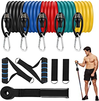 Resistance Bands Set, Exercise Workout Bands with Handles, Training Tubes with Door Anchor & Ankle Straps - Portable Home Gym Accessories for Resistance Training, Physical Therapy, Home Workouts, Yoga