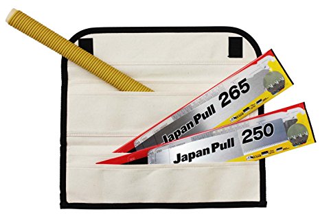 Tajima JPR-SET Japanese Precision Woodworkers Rapid Pull Hand Saw Kit - 4 Piece Set with 16 & 19 TPI Blades & Canvas Carrying Case