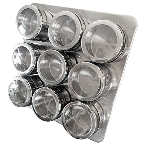 Intergalactic Spice Rack Set With Magnetic Jars, Stand and Wall Mount by Uncluttered Designs (9 Tin)