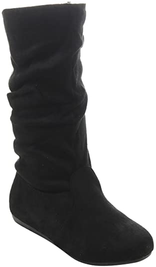 Link Girl's Mid-Calf Solid Color Flat Heel Slouch Boots