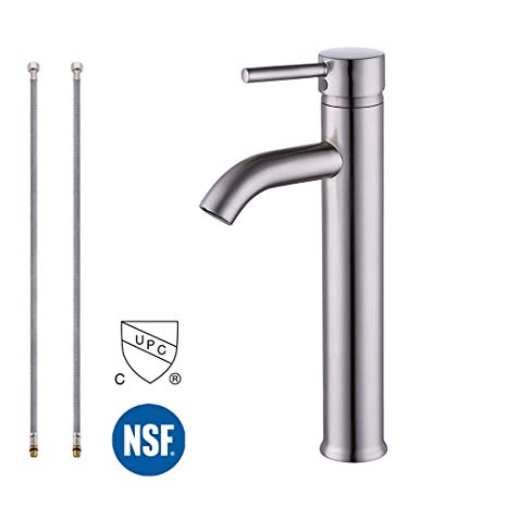 KES L306B-2 Euro Modern Contemporary Bathroom Vessel/Bowl Sink Lavatory Faucet Tall, Brushed Nickel