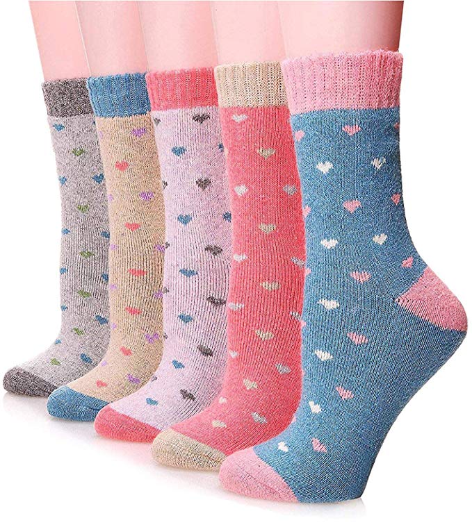 Womens Wool Socks Thick Heavy Thermal Cabin Fuzzy Winter Warm Crew Socks For Cold Weather 5 Pack