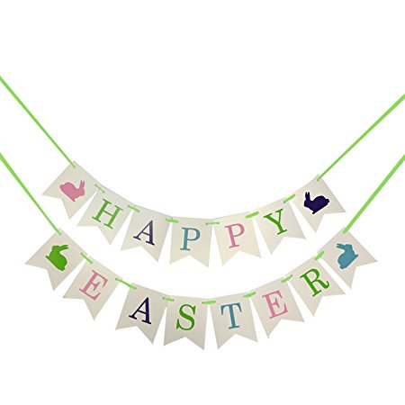 Easter Decorations - Happy Easter Banner Bunny Galand Rabbit Bunting Colorful Spring Sign Photo Props