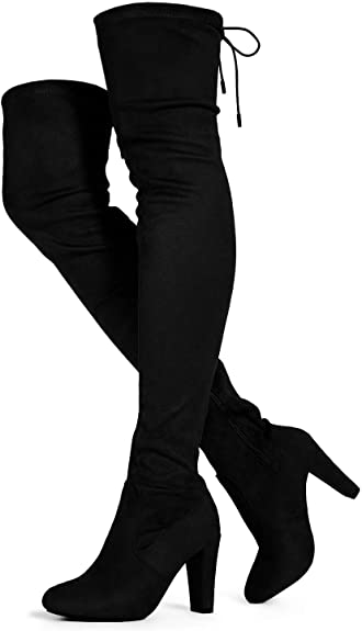 RF ROOM OF FASHION Radiance-01 Women's Vegan High Heel Side Zipper Thigh High Over The Knee Boots - Medium Calf