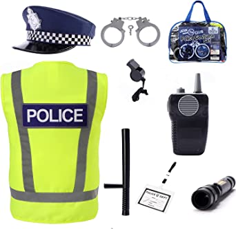 Kids Police Costume - Police Officer Dress Up Outfit - Ideal for Boys and Girls Aged 3-7 years old - Includes Vest and Hat. Fancy Dress for Role play, Halloween, Birthdays.