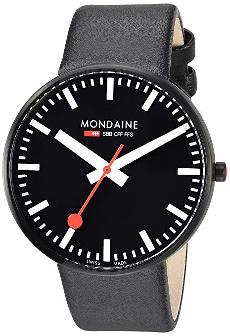 Mondaine SBB Stainless Steel Quartz Watch with Leather Strap, Black, 21.1 (Model: A660.30328.64SBB