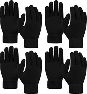 Cooraby 4 Pairs Winter Magic Gloves Thicken Knitted Warm Gloves Stretchy Full Fingers Unisex Gloves for Men Women